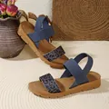Comodi sandali da donna con cinturini elastici blu scuro e stampa leopardata. - Leopardato Blu