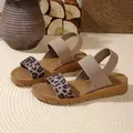Sandali da donna comodi con cinturino leopardato e fascia elastica alla caviglia - Leopardo Cachi