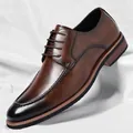 Scarpe Derby classiche in pelle marrone da uomo con cuciture eleganti e finitura lucida - 37 / Marrone