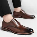 Classiche scarpe derby da uomo in pelle marrone per affari formali e matrimoni - 37 / Marrone (Rialzo 1,2 cm)