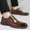 Scarpe Derby classiche in pelle marrone sfumata da uomo per abbigliamento formale - 37 / Marrone (Con soletta rialzata da 1,2 cm)