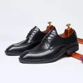 Elegant black men's lace-up Derby shoes with a square toe for business and wedding wear - 40 / Black