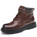 Bottes Martin classiques en cuir marron pour hommes avec semelles épaisses antidérapantes - 38 / Bottines Martin (1088 Marron Doublure Simple)