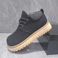 Bottes de travail rétro en cuir noir pour hommes avec doublure en polaire chaude - 38 / Noir (Doublure Polaire)