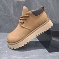 Bottines de travail rétro en cuir marron pour hommes avec doublure chaude en peluche - 38 / Jaune Doublé Polaire