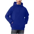 Vue détaillée d'un sweat-shirt à capuche bleu royal pour homme avec demi-zip frontal - S / Hauts / Bleu