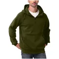 Men's olive green half-zip fleece hoodie sweatshirt with a functional kangaroo pocket - S / Tops / Army Green