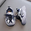 Stylish navy blue and silver toddler sneakers with breathable mesh for boys and girls - Size 21/Inner Length 15cm / Dark Blue