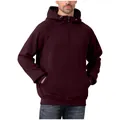 Detail shot of a men's burgundy half-zip fleece hoodie showing the front kangaroo pocket - S / Tops / Burgundy
