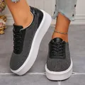 Schwarze Plateau-Loafer für Damen mit Strasssteinen und dicker weißer sohle zur Größenerhöhung - 36 / Schwarz