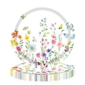 Detailed view of disposable paper plates with vibrant watercolor wildflower patterns - 7-Inch Plate (24 Pieces)