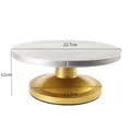 Macro view of cake decorating turntable showing 22.7cm diameter and height dimensions - 23cm / Silver and Gold Dual Tone