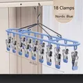 Durable Nordic blue stainless steel laundry drying rack with 18 clips for socks - 18 Clips/Pack / Nordic Blue