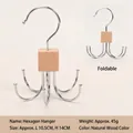 Multifunctional natural wood rotating 6-claw hook organizer for ties belts bags - Natural Wood Color