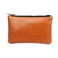 Front view of a large brown PU leather tobacco pouch featuring embossed Firedog logo - Large (14x9.1cm) / Brown