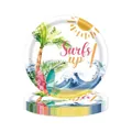Stack of summer beach theme disposable paper plates with vibrant surf wave design - 7-Inch Plate (24 Pieces)