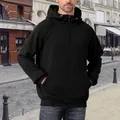 Zwarte herenhoodie met halve rits en kangoeroezak, effen kleur voor herfst/winter. - S / Tops / Zwart