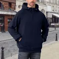 Marineblauwe heren hoodie met halve rits en warme fleecevoering voor de winter - S / Tops / Marineblauw