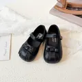 Elegante zwarte leren Mary Jane schoenen voor meisjes met een strik en schelpneus ontwerp - Maat 21 Binnenlengte ca. 14cm / Strik Prinsessenstijl (V2277) / Zwart