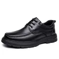 Classic men's genuine black cowhide leather shoes with non-slip thick rubber soles - 38 / Lace-up Regular / Black