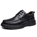 Classic black men's genuine leather oxford shoes with warm fleece lining and thick non-slip sole - 38 / Lace-up Fleece Lined / Black