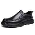 Classic black men's top grain cowhide leather loafers featuring non-slip thick rubber soles - 38 / Slip-on Regular / Black
