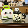Schattige 3D panda keramische mok met deksel en bijpassende geschenkdoos voor kantoor - 400ml / Draagbare doosverpakking / Groene Panda