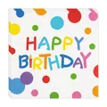 Detail view of colorful polka dot Happy Birthday disposable paper napkins for kids party - Napkins / Pack of 20