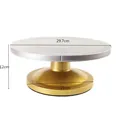 Detail view showing dimensions of a 29.7cm cake decorating turntable stand - 30cm / Silver and Gold Dual Tone