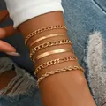 Set de 6 pulseras de cadena multicapa doradas para mujer con diseño retro - Estilo de Seis Piezas Cadena de Serpiente (AB417金)