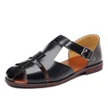 Sandalias romanas clásicas de cuero negro hechas a mano con hebilla ajustable. - 38 / Negro
