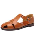 Sandalias romanas clásicas de cuero marrón hechas a mano con correa de hebilla ajustable - 38 / Marrón