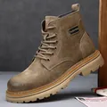 Bottes Martin pour hommes en daim kaki de qualité avec semelle épaisse en caoutchouc - 38 / Doublé Fleece / Kaki