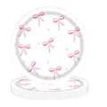 Detailed macro shot of 9-inch pink bow and star pattern disposable paper plates - 9 Inch Plates / Set of 24