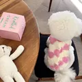 Cozy warm fleece dog vest with pink and white heart patterns for autumn and winter - S Back Length 25cm / Heart
