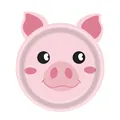 Detailed close-up view of a pink cartoon pig-shaped paper plate for kids birthday party decoration - Irregular Pig / 7 Inch (10 Pieces/Pack) / Pink