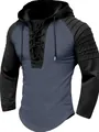Detailansicht des zweifarbigen Herren-Kapuzenshirts mit Schnürung und Rippstruktur. - S / Oberteile / Grau