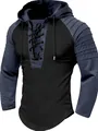 Modischer Herren Kapuzenpullover mit Schnürung, Farbblock und plissierten Ärmeln - S / Oberteile / Schwarz
