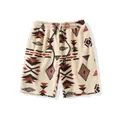 Weiche Fleece-Shorts mit ethnischem Stammes-Geometriemuster und schwarzem Kordelzug - S / Unterteile / Gebrochenes Weiß