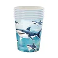 Detailed close-up of blue ocean wave shark theme disposable paper cups for birthday party supplies - Paper Cup / 20 Pieces Set
