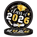 Decorative black and gold disposable paper plates for Class of 2026 graduation party - 24 Pieces/Pack 7-Inch Plates