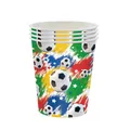 Détail montrant une pile de gobelets en papier jetables avec des motifs de football - 20 Pièces (Gobelets en Papier)