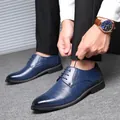 Classic blue men's business dress shoes with elegant lace-up design and brogue detail - Blue / 38