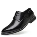Classic black men's formal leather Oxford dress shoes with elegant lace-up design for business - 38 / Black