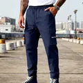 Pantalones cargo azul marino para hombre con múltiples bolsillos y cordón ajustable - S / Parte Inferior (CW-35) / Azul marino