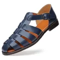 Herren Leder-Gladiatorsandalen in Marineblau mit modischer Schnalle und Atmungsaktivität - 38 / Blau