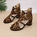 Stylish leopard print chunky heel sandals with adjustable ankle straps and peep-toe design. - 36 / Dark Brown Leopard