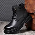 Bottes de travail Martin noires pour hommes avec semelle robuste et finition cuir rétro - 38 / Style Chaussure Simple / Noir