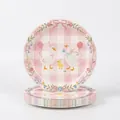 Stacked disposable paper plates with cute goose illustration and floral border party design - 7-Inch Plate (20 Pieces/Pack)