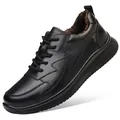 Zapatos casuales de cuero genuino negro para hombre con cálido forro de piel marrón - 38 / Estilo Acolchado Negro